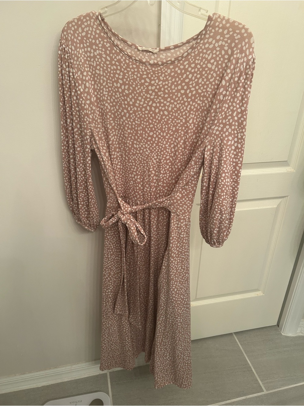 Mauve Dot Midi Dress with Waist Tie